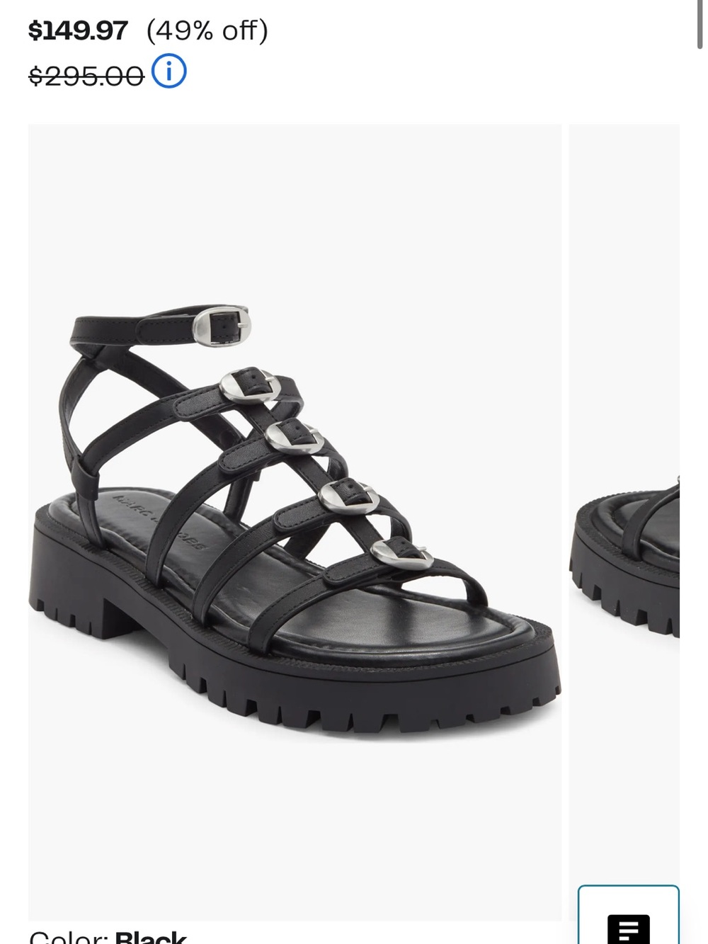 Marc Jacobs Black Strappy Gladiator Sandal with Silver Buckles